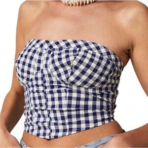 Free People Gingham Leilani Tube Top in Blue and White